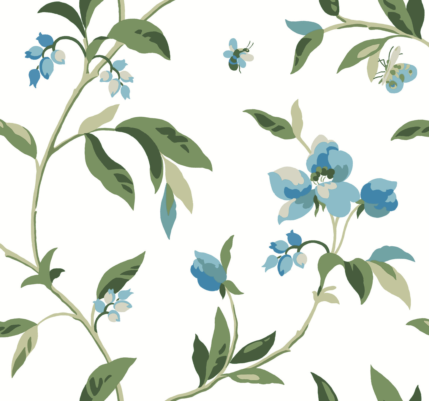 York Wallcoverings Greenhouse Springtime Blue and Green Wallpaper  Florals and Flowers Multicolor   - GO8283