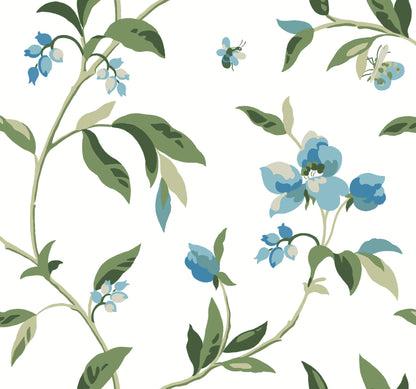 York Wallcoverings Greenhouse Springtime Blue and Green Wallpaper  Florals and Flowers Multicolor   - GO8283