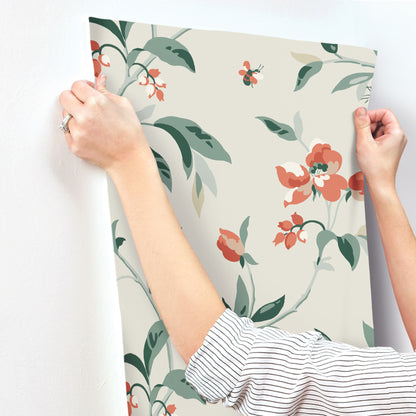 York Wallcoverings Greenhouse Springtime Beige and Orange Wallpaper  Florals and Flowers Multicolor   - GO8284