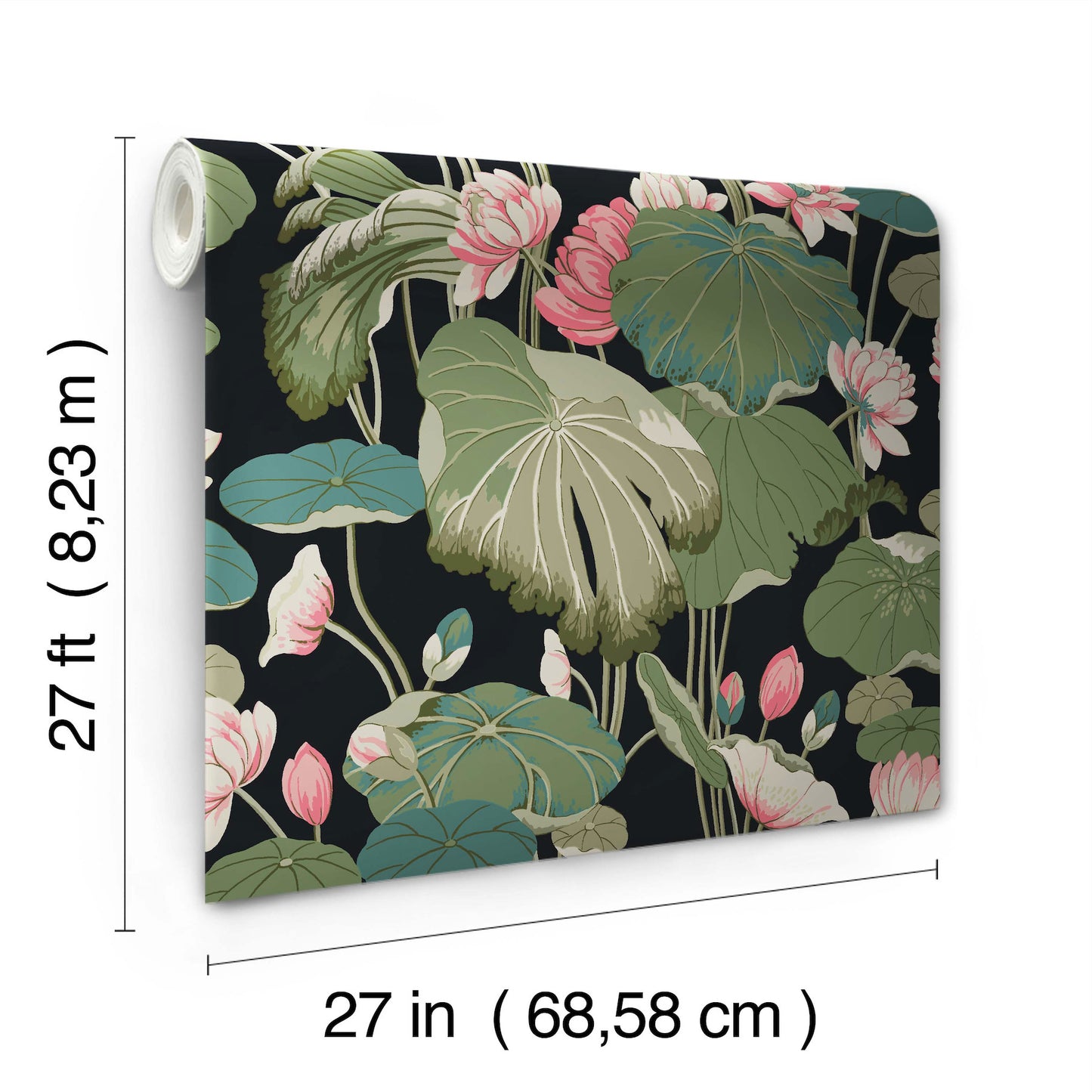 York Wallcoverings Greenhouse Lotus Pond Black and Pink Wallpaper  Botanical Multicolor   - GO8292
