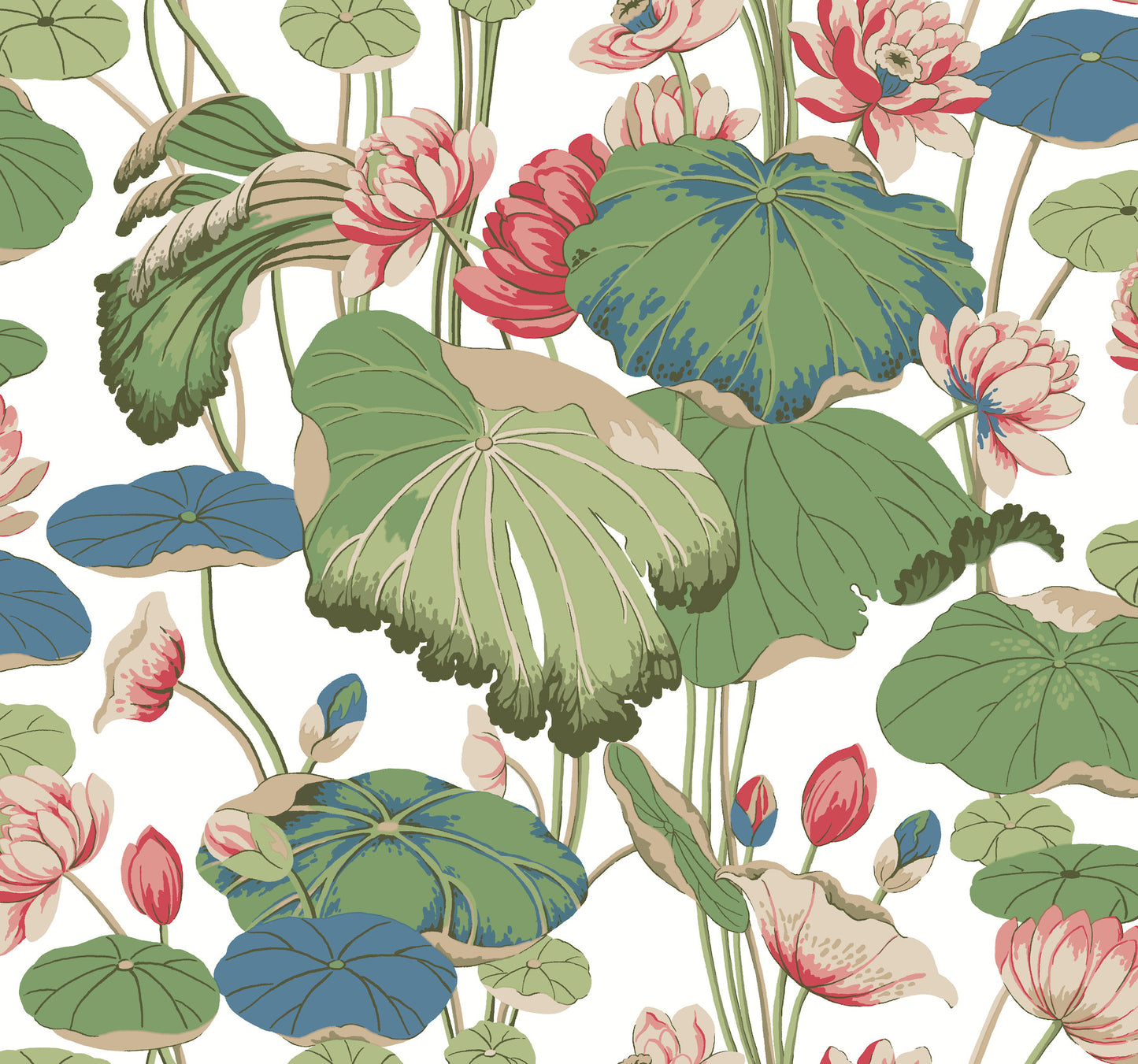York Wallcoverings Greenhouse Lotus Pond Green and Pink Wallpaper  Botanical Multicolor   - GO8293