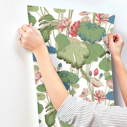 York Wallcoverings Greenhouse Lotus Pond Green and Pink Wallpaper  Botanical Multicolor   - GO8293
