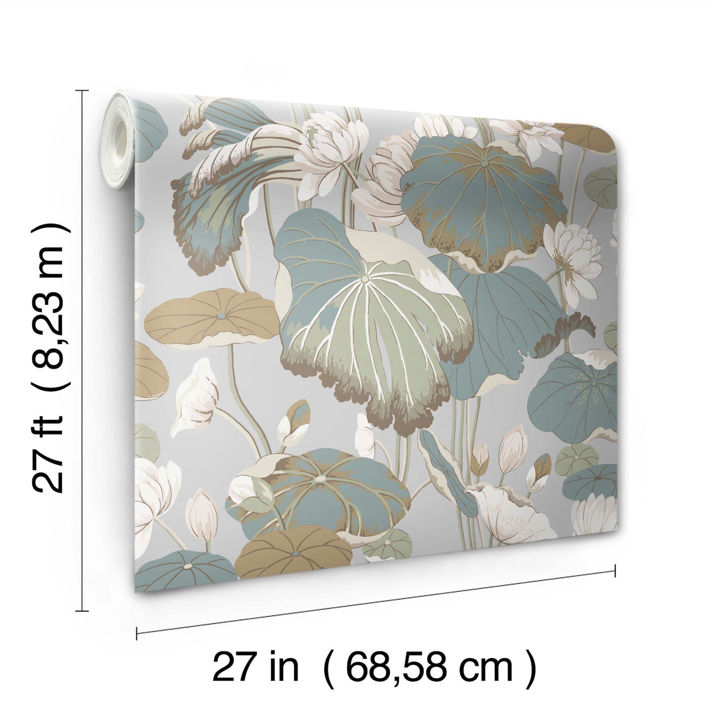 York Wallcoverings Artistic Abstracts Lotus Pond Grey and Blue Wallpaper  Botanical Multicolor   - GO8294