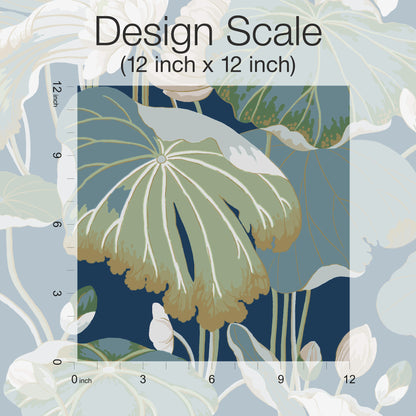 York Wallcoverings Artistic Abstracts Lotus Pond Navy Metallic Wallpaper  Botanical Metallics   - GO8295