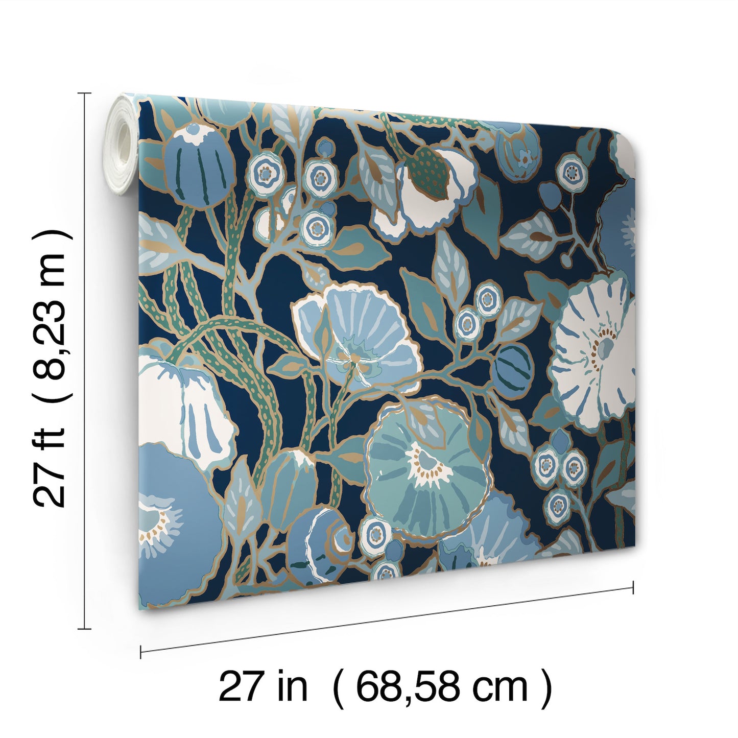 York Wallcoverings Earthy Tones Poppies Black and Blue Metallic Wallpaper  Florals and Flowers Metallics   - GO8312