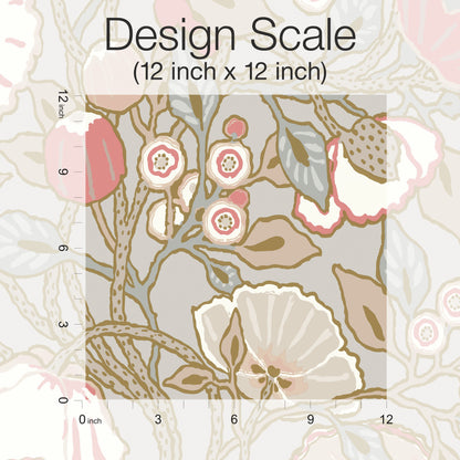 York Wallcoverings Beige and Neutrals Poppies Grey and Pink Metallic Wallpaper  Florals and Flowers Metallics   - GO8314