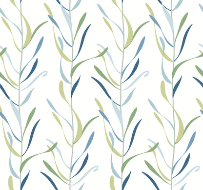 York Wallcoverings Blues II Chloe Vine Peacock Wallpaper Stripes Stripes Peacock   - GO8323