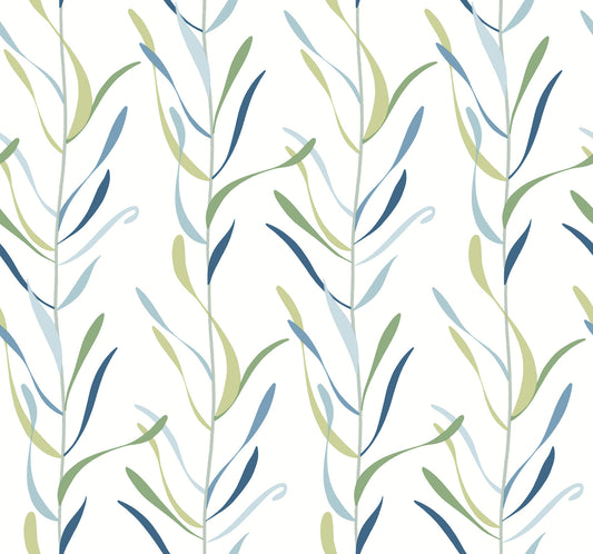 York Wallcoverings Greenhouse Chloe Vine Peacock Wallpaper  Stripes Blues   - GO8323