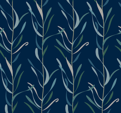 York Wallcoverings Greenhouse Chloe Vine Indigo Wallpaper  Stripes Blues   - GO8324