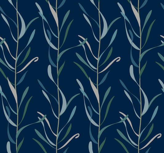 York Wallcoverings Greenhouse Chloe Vine Indigo Wallpaper  Stripes Blues   - GO8324