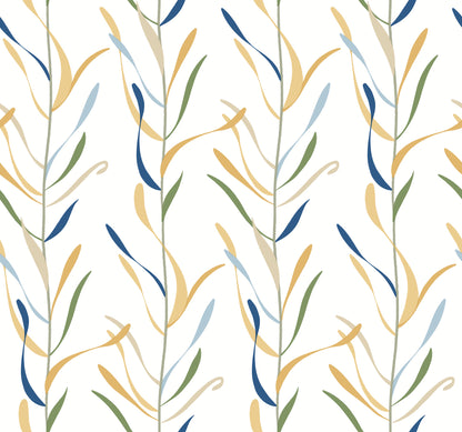 York Wallcoverings Greenhouse Chloe Vine Ochre Wallpaper  Stripes Blues   - GO8325