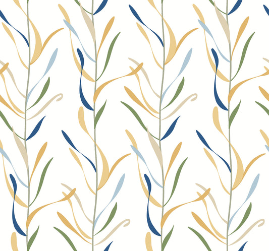 York Wallcoverings Greenhouse Chloe Vine Ochre Wallpaper  Stripes Blues   - GO8325