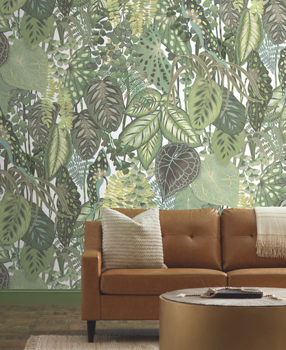 York Wallcoverings Grasscloth Resource Greenery Cotton Wall Mural  Tropical Greens   - GO8332M