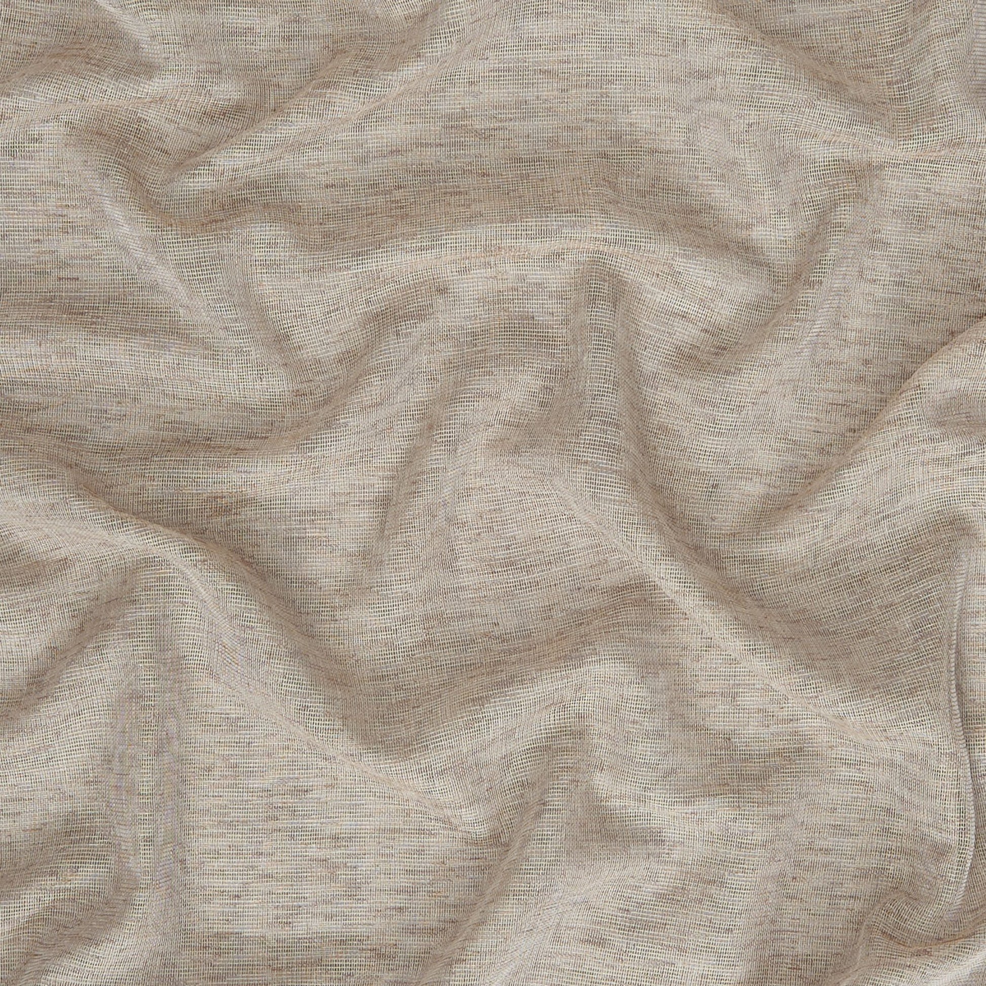 Beige linen-look fabric with a soft drape and subtle weave texture, ideal for upholstery or home decor.