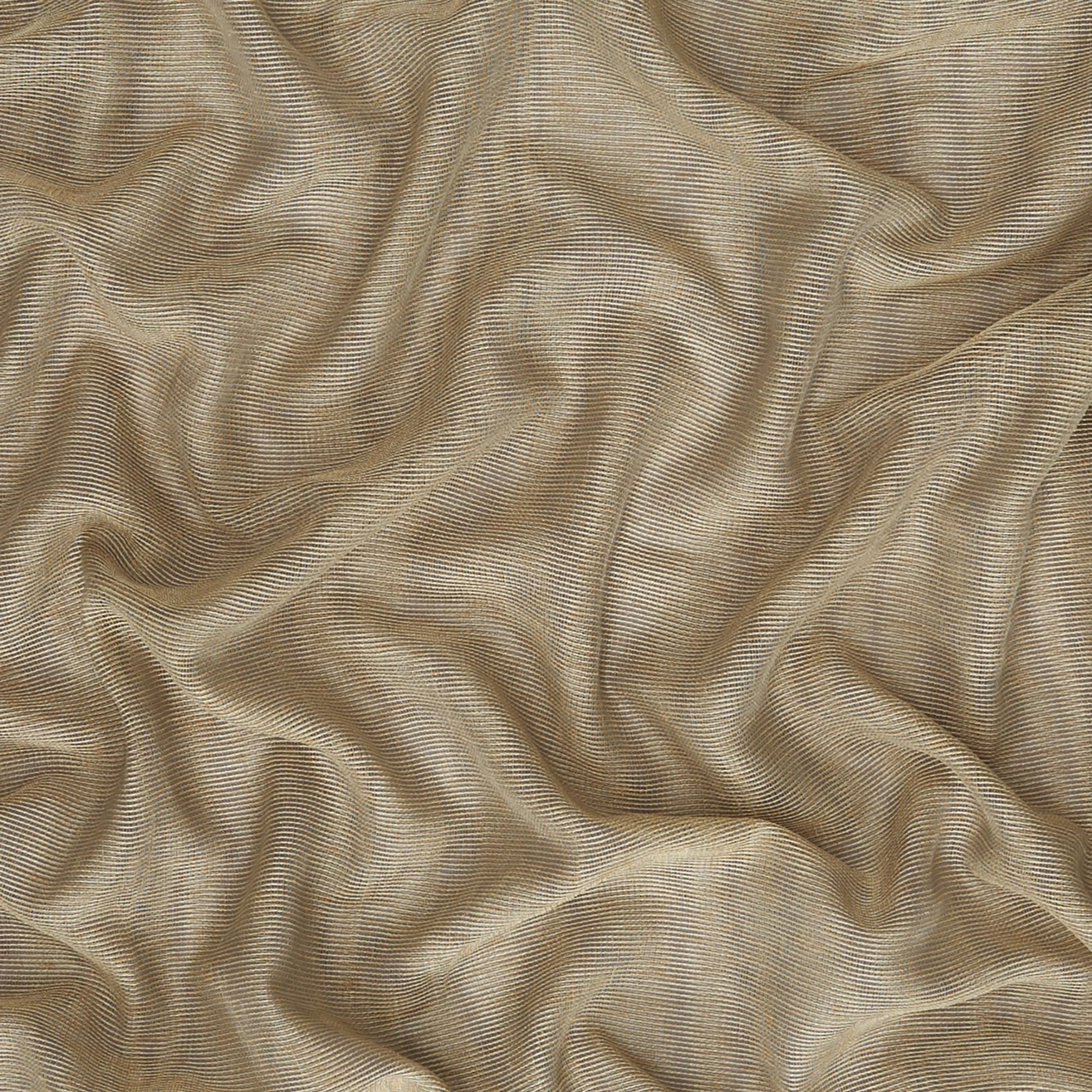 Yellow/gold sheer fabric with soft drape and flowing folds; wide width, suitable for apparel or decor.