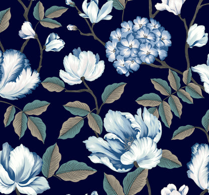 York Wallcoverings Blues II Morning Garden Navy Wallpaper Florals & Flowers Florals & Flowers Navy   - GR5902