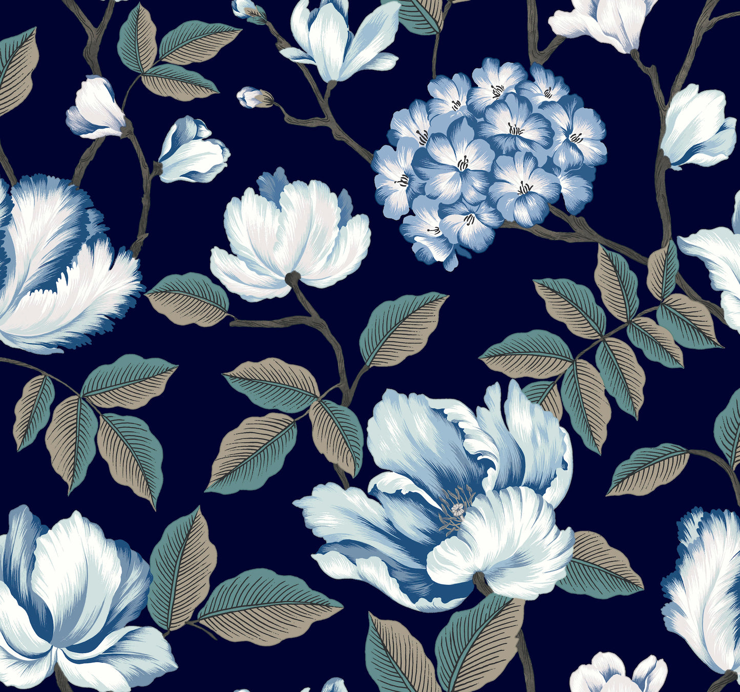York Wallcoverings Grandmillennial Morning Garden Navy Wallpaper  Florals and Flowers Blues   - GR5902