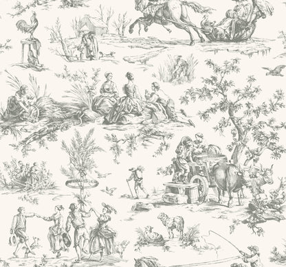 York Wallcoverings Earthy Tones Seasons Toile Grey Wallpaper Traditional Toile Greys   - GR5922