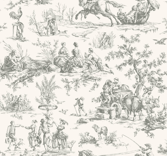 York Wallcoverings Earthy Tones Seasons Toile Grey Wallpaper Traditional Toile Greys   - GR5922