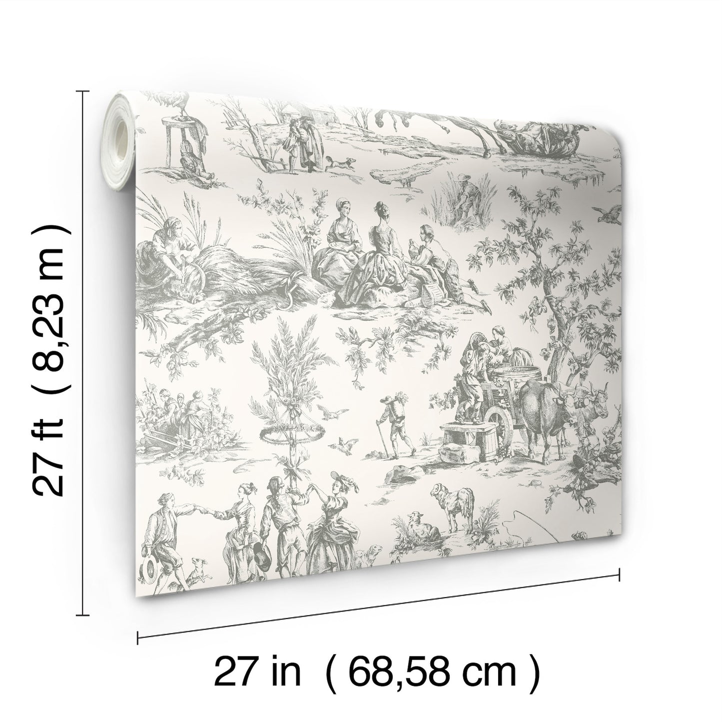 York Wallcoverings Earthy Tones Seasons Toile Grey Wallpaper Traditional Toile Greys   - GR5922