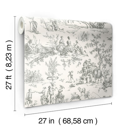 York Wallcoverings Earthy Tones Seasons Toile Grey Wallpaper Traditional Toile Greys   - GR5922