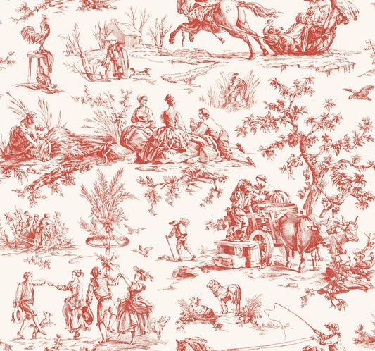 York Wallcoverings Grandmillennial Seasons Toile Scarlet Wallpaper Traditional Toile Reds   - GR5925