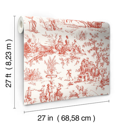 York Wallcoverings Grandmillennial Seasons Toile Scarlet Wallpaper Traditional Toile Reds   - GR5925