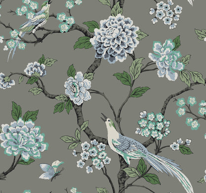 York Wallcoverings Shimmering Finishes Fanciful Grey Wallpaper  Animals Greys   - GR5933