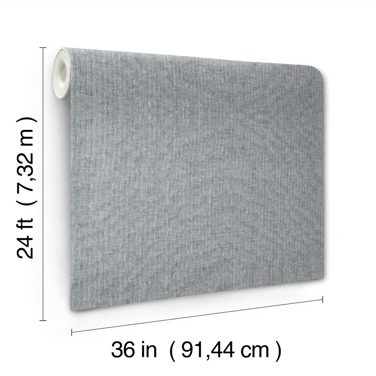 Gray linen-textured wallpaper in Ensign Blue, 36 in wide by 24 ft long.