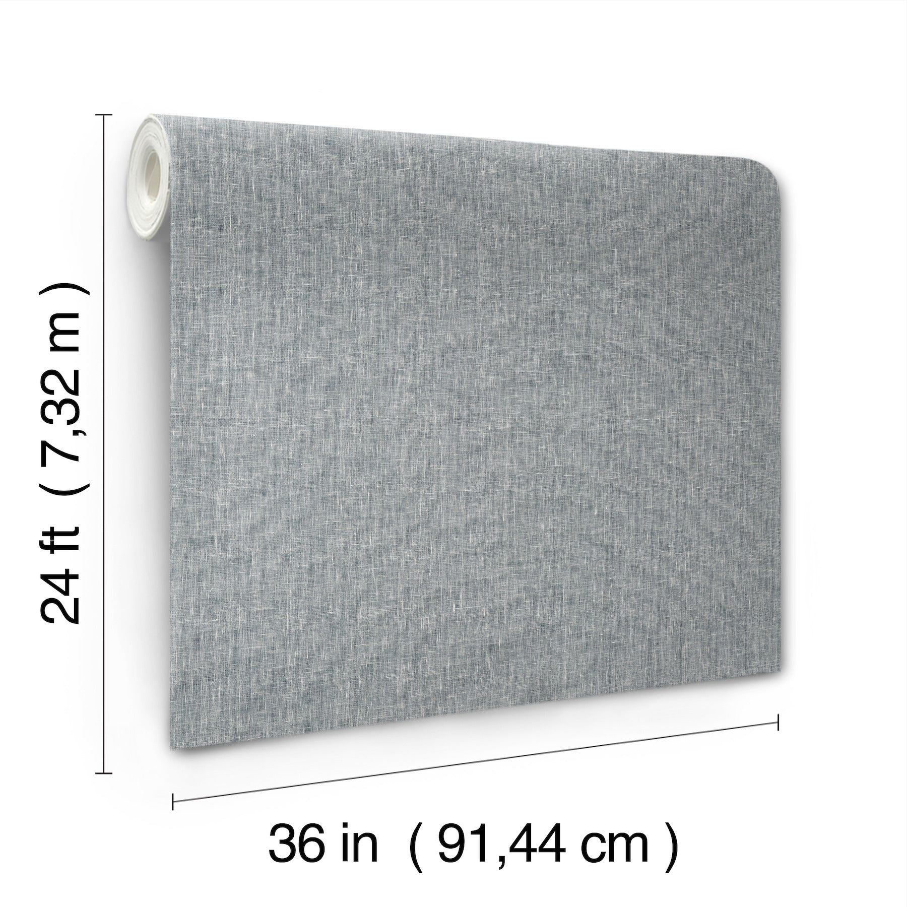 Gray linen-textured wallpaper in Ensign Blue, 36 in wide by 24 ft long.