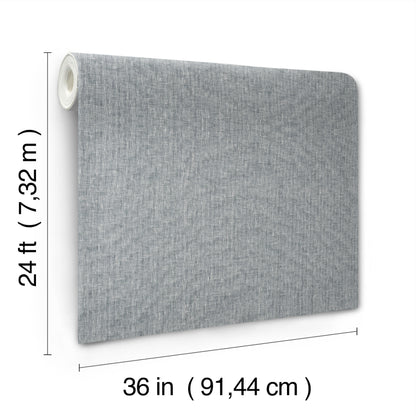 Gray linen-textured wallpaper in Ensign Blue, 36 in wide by 24 ft long.