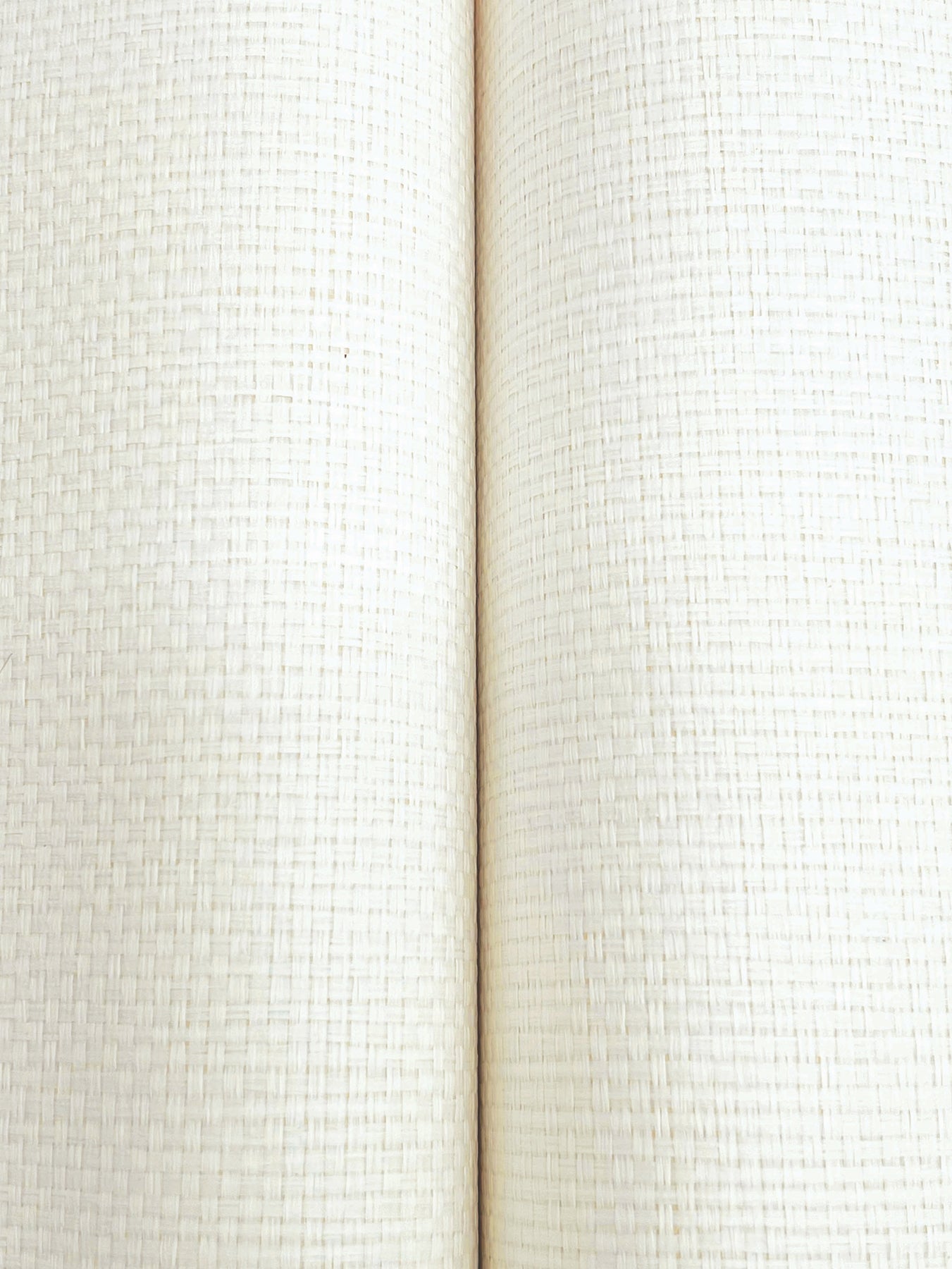 Bright white satin wallpaper with a woven texture, close-up detail.