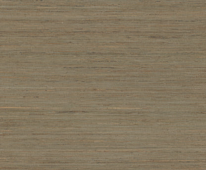 Charcoal grasscloth wallpaper with multicolored hemp fibers and subtle woven texture.