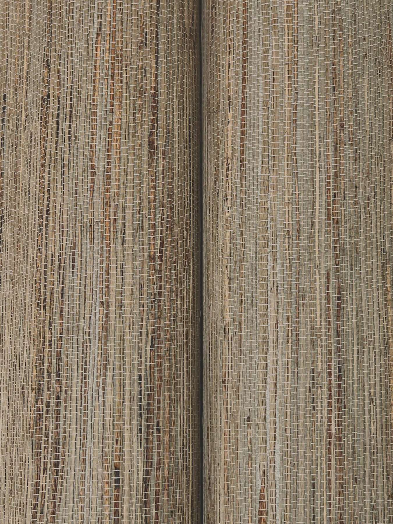 Beige and tan striped woven fabric close-up with natural fiber texture, two panels side by side.