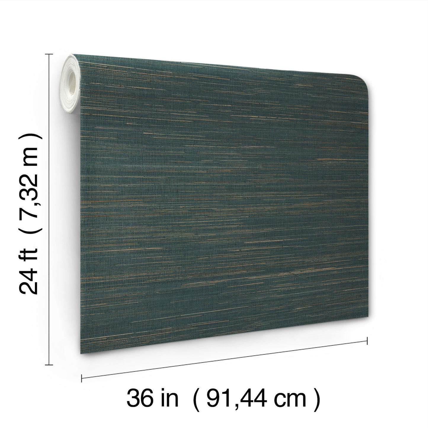 Teal blue wallpaper with metallic gold streaks and wood-grain texture, roll 24 ft x 36 in
