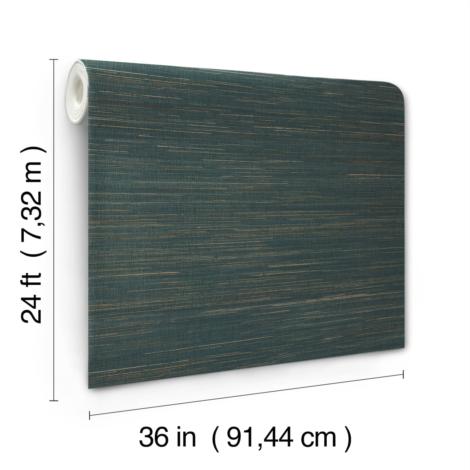 Teal blue wallpaper with metallic gold streaks and wood-grain texture, roll 24 ft x 36 in