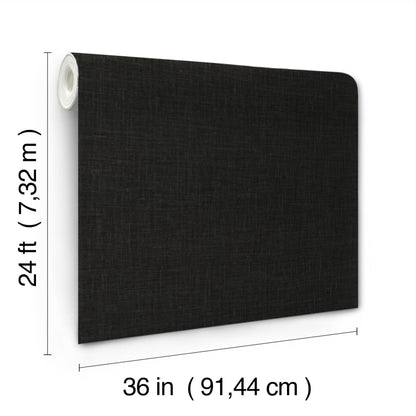 Black textured fabric panel with left-side roll; 24 ft long by 36 in wide, modern drapery/acoustic panel.