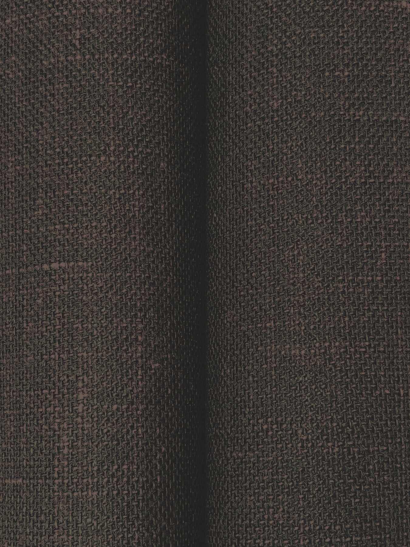 Dark brown textured fabric close-up with a central seam and coarse weave, suitable for coats or upholstery.