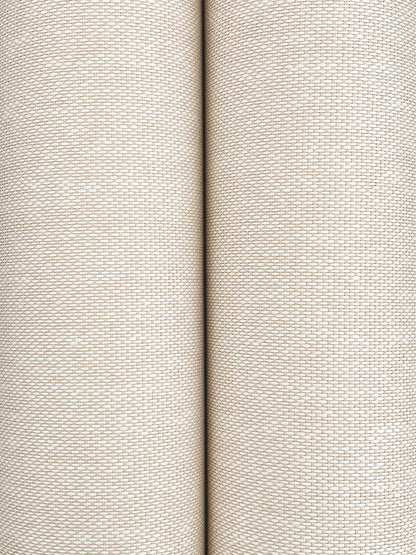 Beige wallpaper roll with a subtle woven/paperweave texture in cream.
