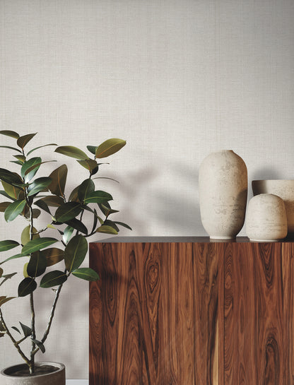 Silver gray Paperweave wallpaper on a textured wall.