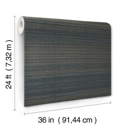 Dark blue-gray abaca grasscloth wallpaper roll, 36 in wide & 24 ft long