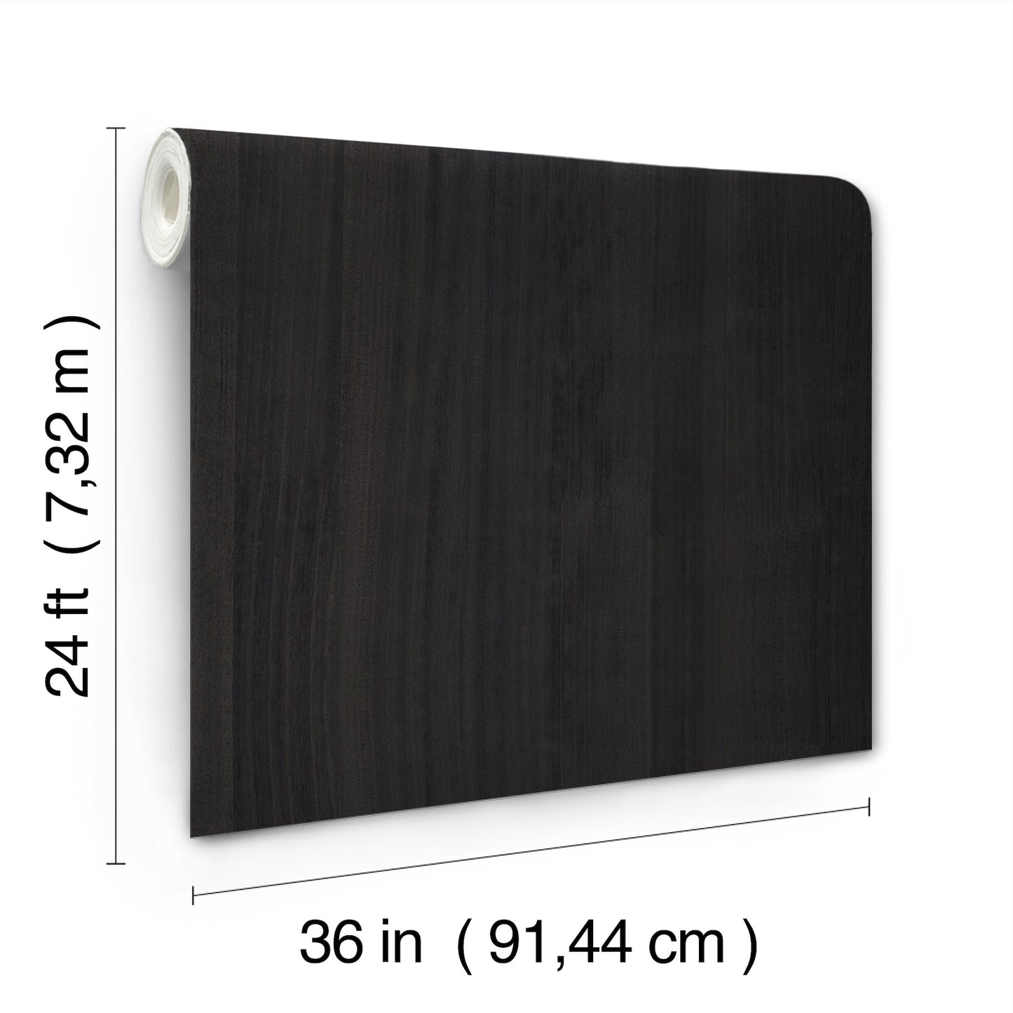 Dark wood veneer wallpaper texture with a white roller on the left; 36 in wide by 24 ft tall.