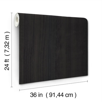 Dark wood veneer wallpaper texture with a white roller on the left; 36 in wide by 24 ft tall.