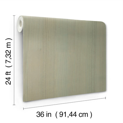 Beige-green wood-grain wallpaper roll, vinyl finish, 36in wide by 24ft long.