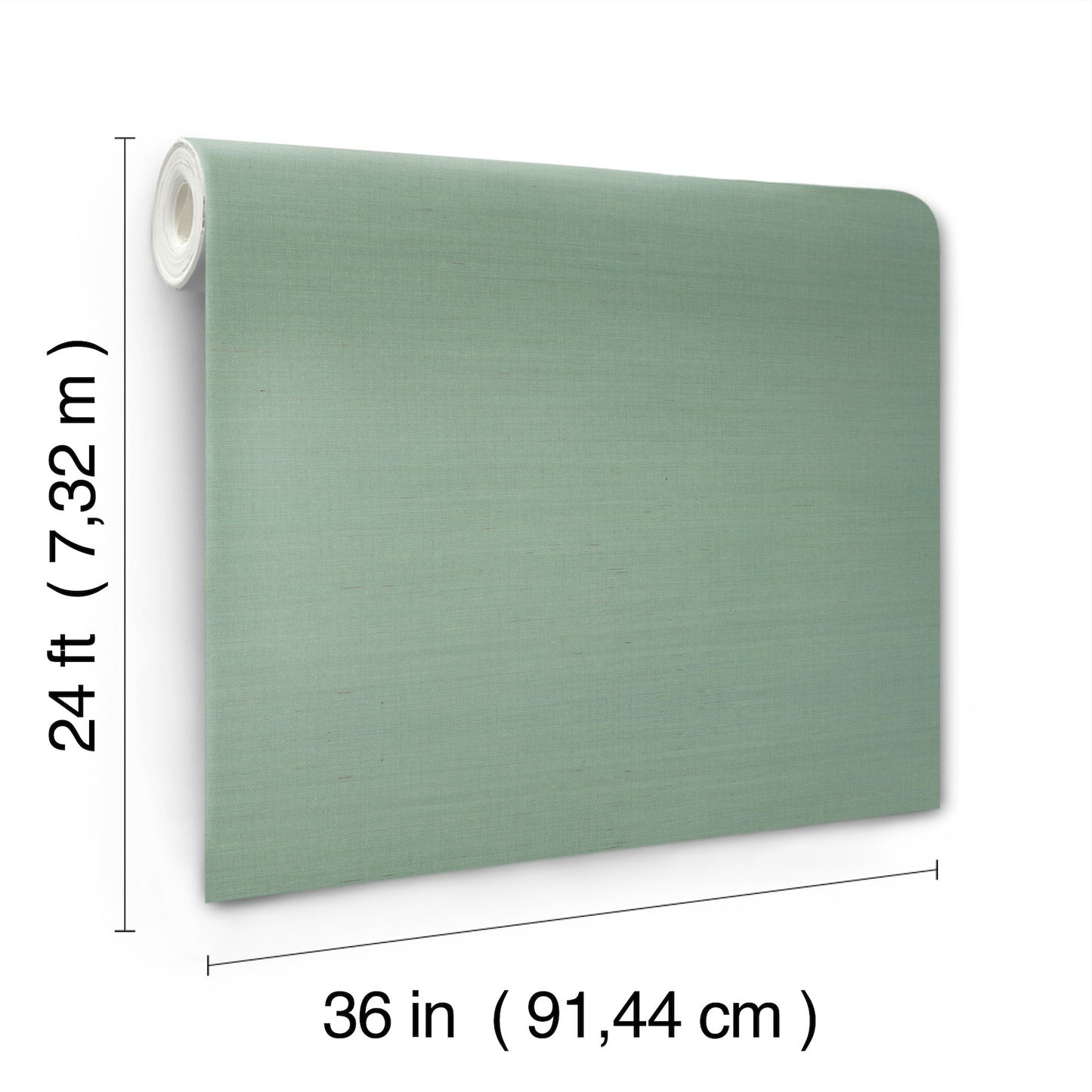 Sage green fabric wall panel with a rolled edge on the left, 36 in wide by 24 ft tall.