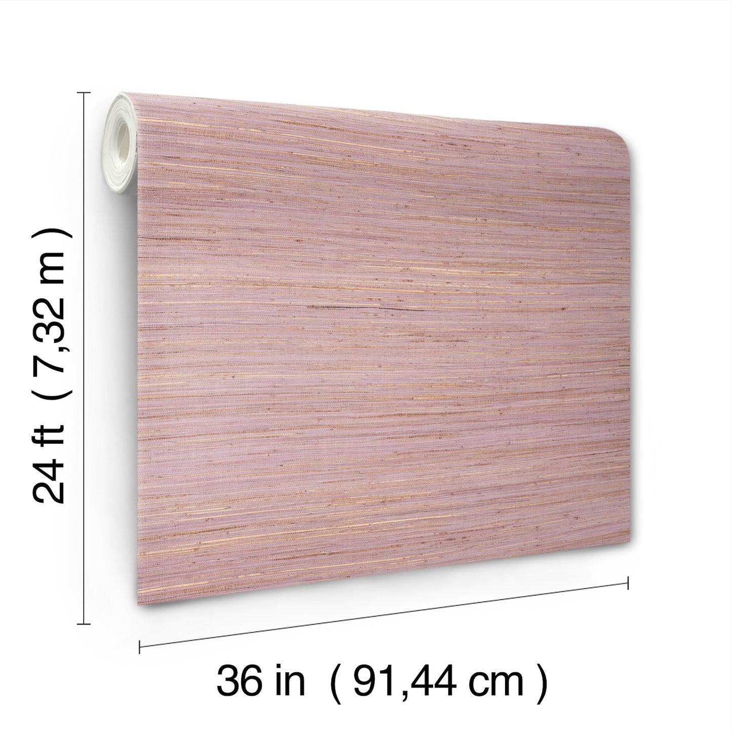 Pink-toned wood-grain wallpaper roll with subtle gold streaks, 36in wide by 24ft long