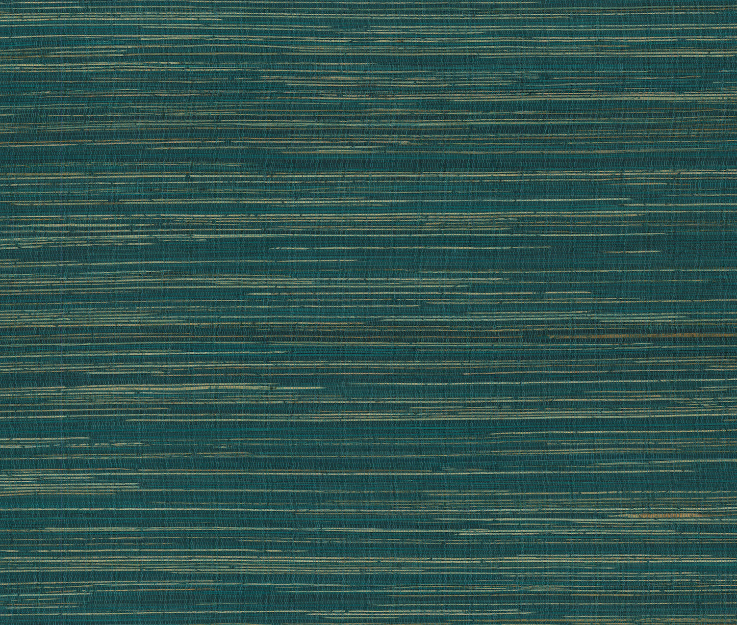 Teal woven fabric with fine metallic gold horizontal brushstroke lines; modern striped texture for upholstery or drapery.