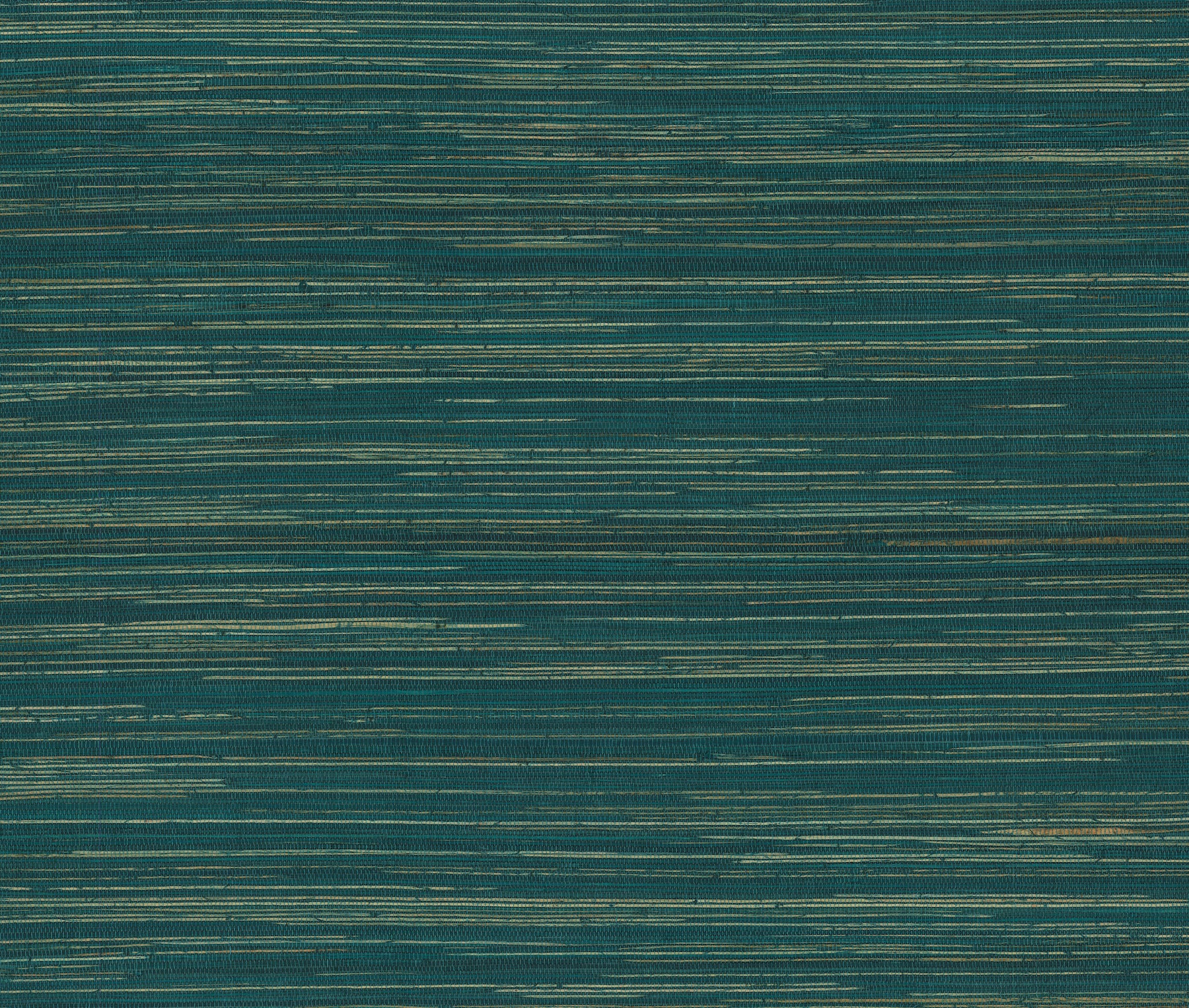 Teal woven fabric with fine metallic gold horizontal brushstroke lines; modern striped texture for upholstery or drapery.