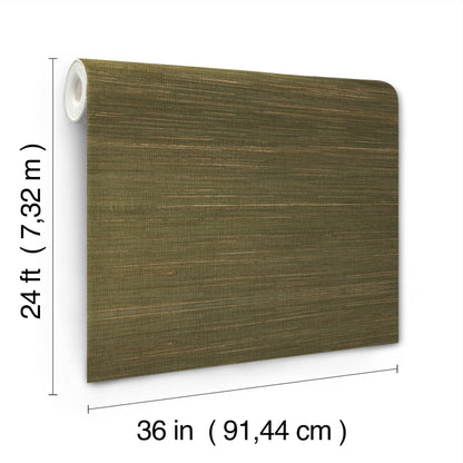 Olive-brown wood-grain wallpaper roll, 36 in wide by 24 ft long.