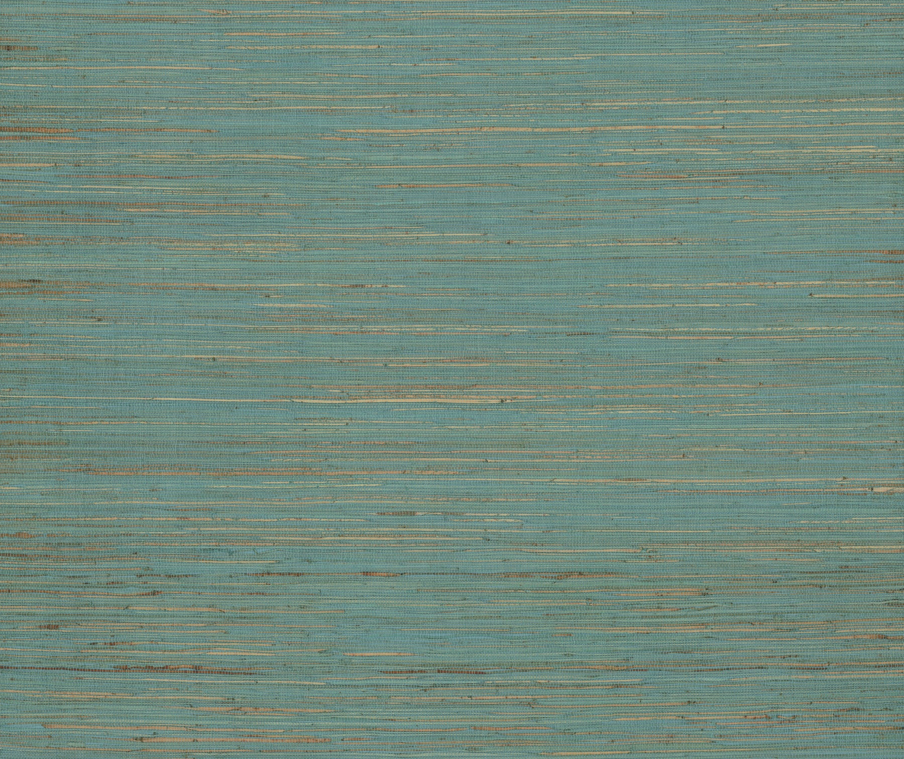 Aqua grasscloth wallpaper with natural hemp fibers and a woven texture, featuring subtle beige undertones.